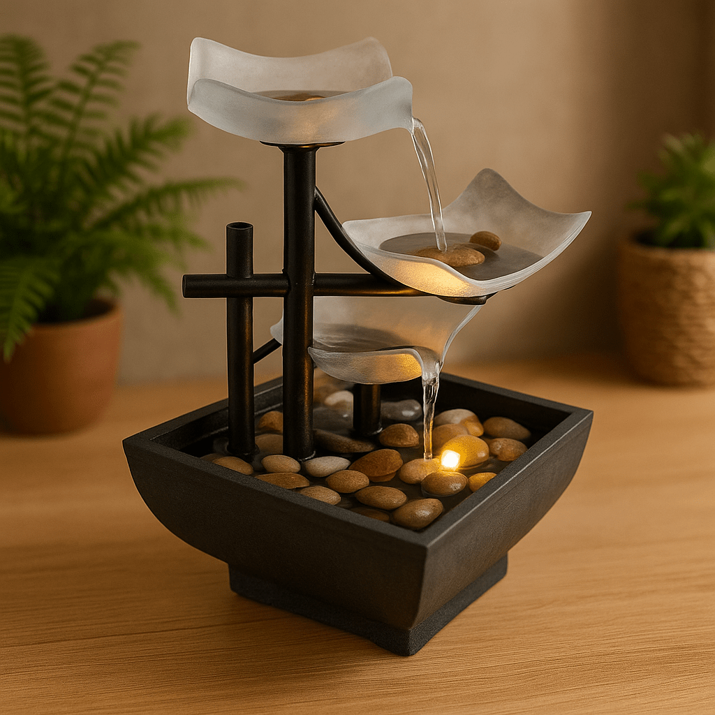 Fuente Decorativa de 3 Cascadas de Agua con Piedras Iluminadas - Muy Moderna Uruguay