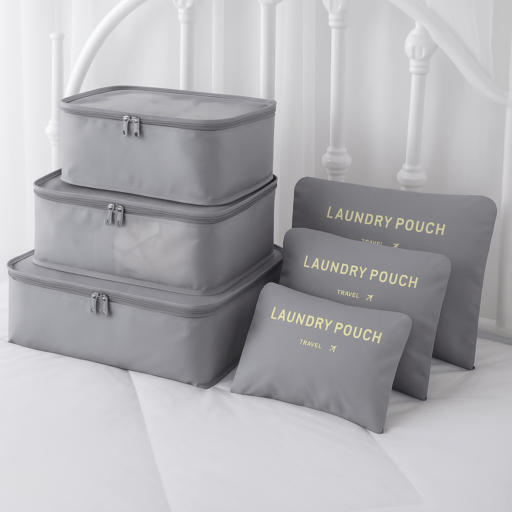 Set de 6 Bolsas Organizadoras Grises para Valija Varios Tamaños - Muy Moderna Uruguay