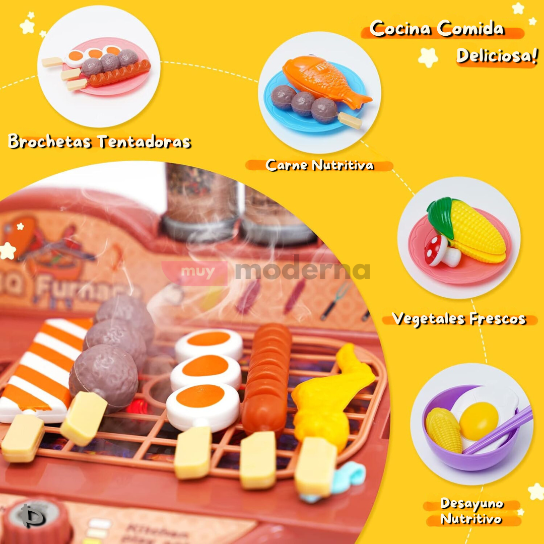 Set Completo Barbacoa De Juguete Simulador De Cocina con Efectos