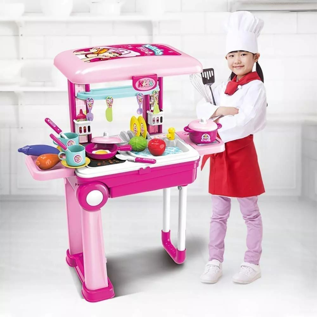 Cocina De Juguete Maleta 2 En 1 Pequeña Chef Con Accesorios