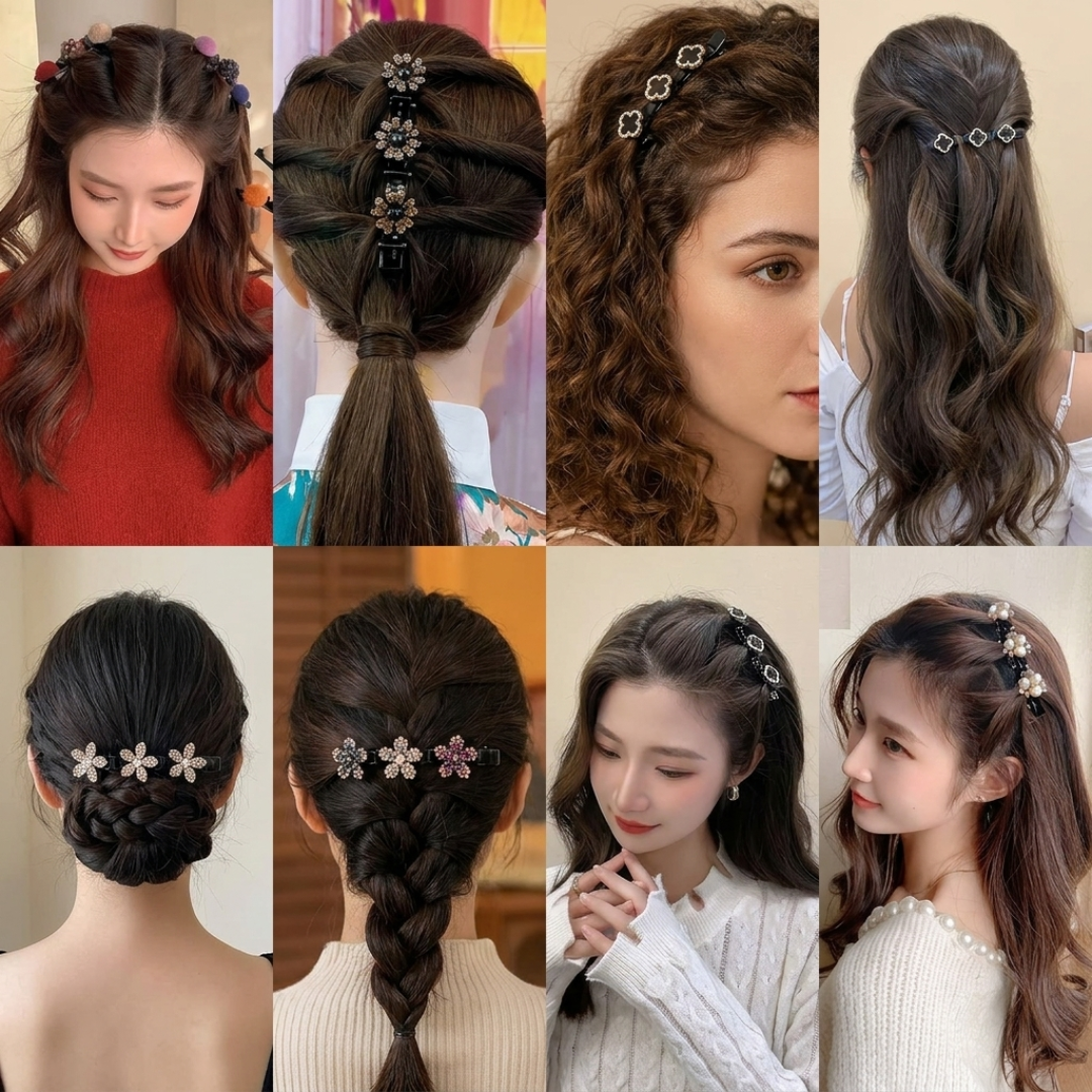Pinzas Cabello Pelo Strass Flores Brillantes Set x4