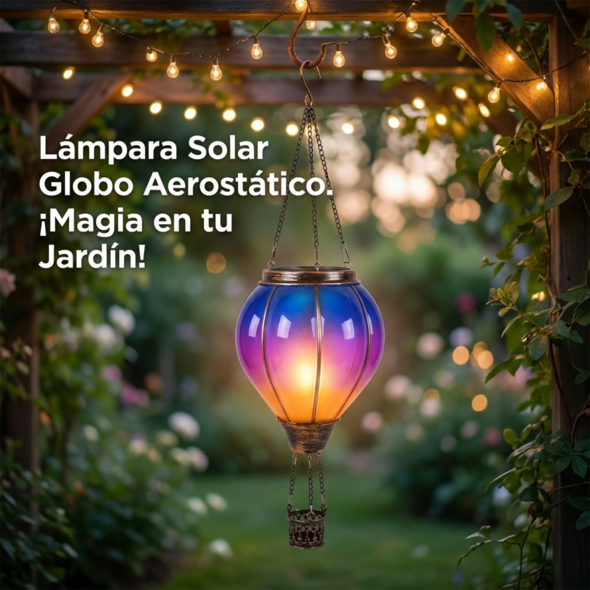 Lámpara Solar Globo Aerostático Colgante Decorativa Jardín - Muy Moderna Uruguay