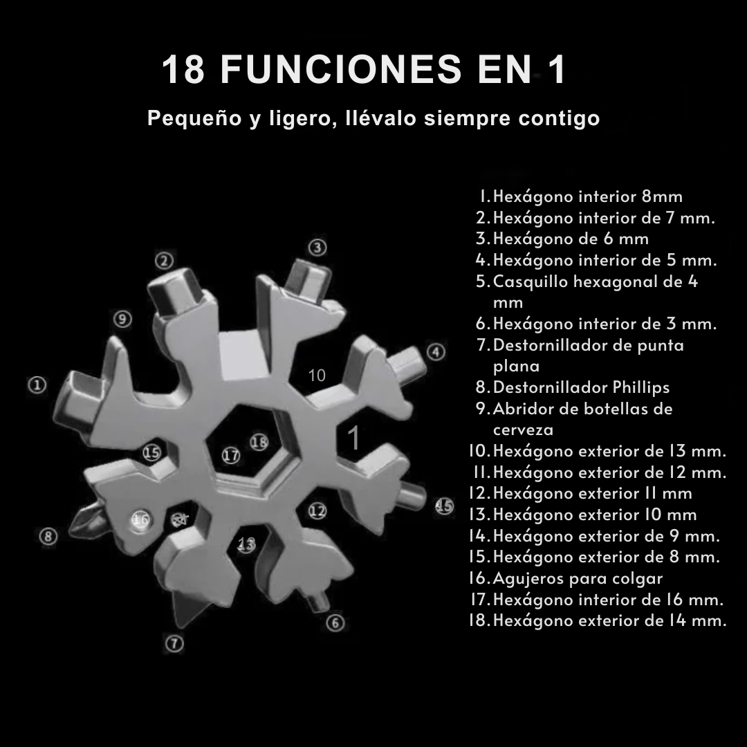 Llave Multifunción 18 en 1 Estilo Copo de Nieve