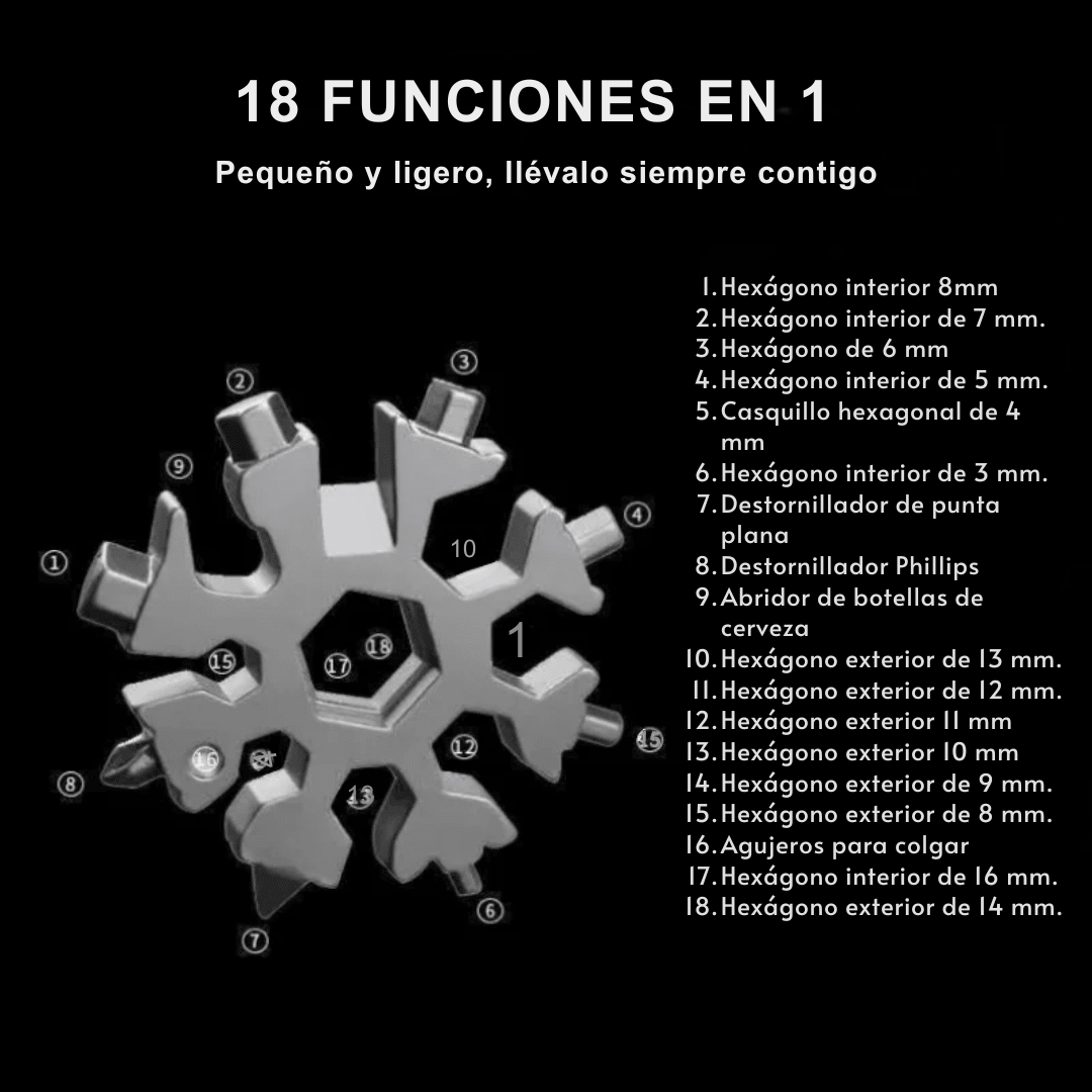 Llave Multifunción 18 en 1 Estilo Copo de Nieve - Muy Moderna Uruguay