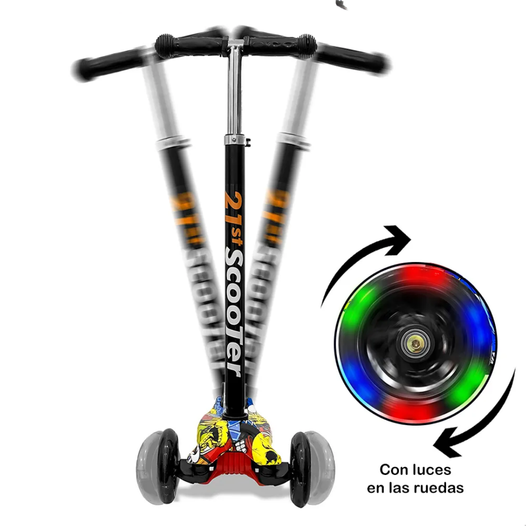 Tripatín Plegable con Ruedas LED y Altura Ajustable