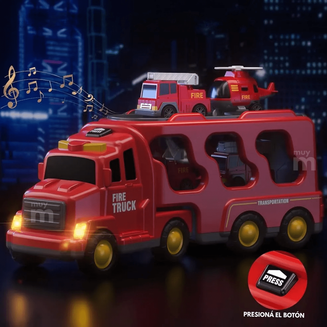 Camión Bombero Transportador Con 6 Autos Juguete Para Niños - Muy Moderna Uruguay