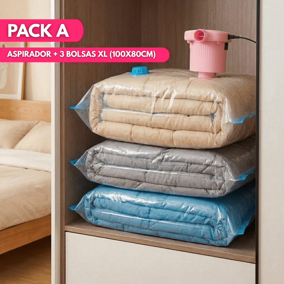 Kit de Bolsas para Guardar Ropa al Vacío + Aspirador - Muy Moderna Uruguay
