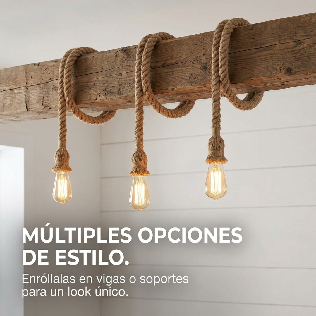 Kit 3 Lámparas Colgantes de Techo con Cuerda Rústica Vintage