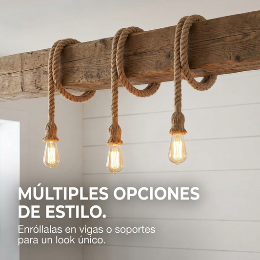 Kit 3 Lámparas Colgantes de Techo con Cuerda Rústica Vintage