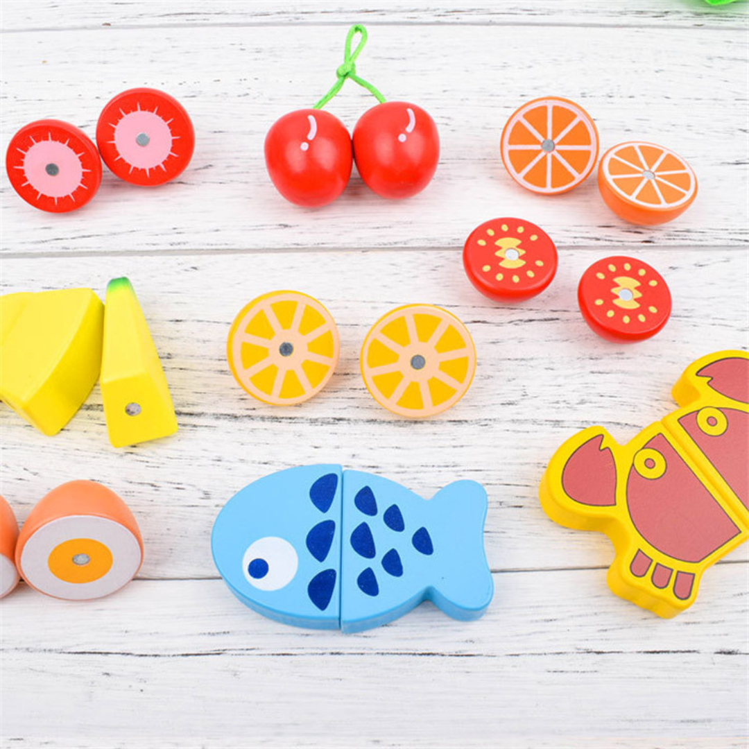 Juego Magnético de Cortar Frutas y Verduras en Madera