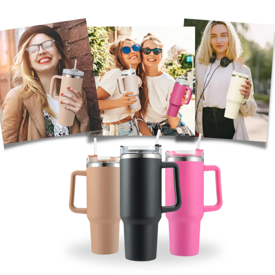 Vaso Térmico 1200ml con Tapa, Sorbito y Agarre Seguro