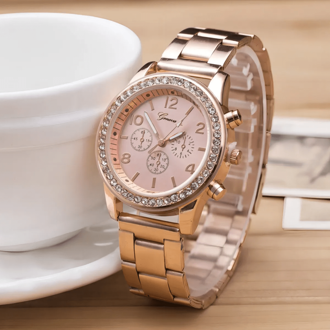 Set Elegante Reloj Pulsera Collar Aros Anillo Mujer De Lujo - Muy Moderna Uruguay