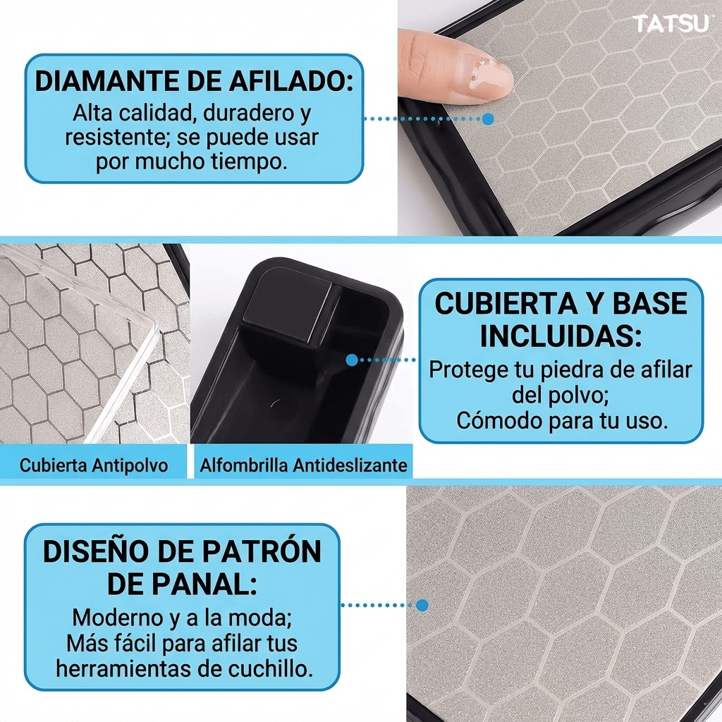 Piedra De Afilar Diamantada Doble Cara Para Cuchillos TATSU - Muy Moderna Uruguay