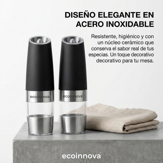 Set Molinillo Eléctrico Sal y Pimienta con Luz LED Ecoinnova
