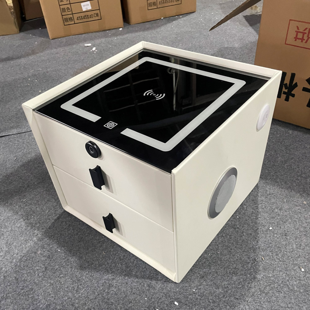 Mesa De Luz Inteligente con Led, Carga Inalámbrica, Parlantes, Bloqueo por Huella