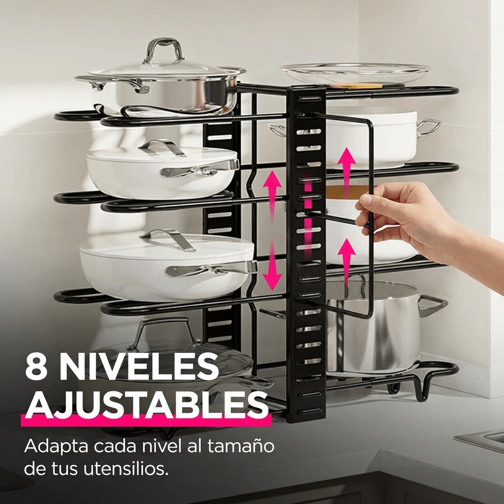 Organizador de Ollas y Sartenes 8 Niveles Ajustable - Muy Moderna Uruguay