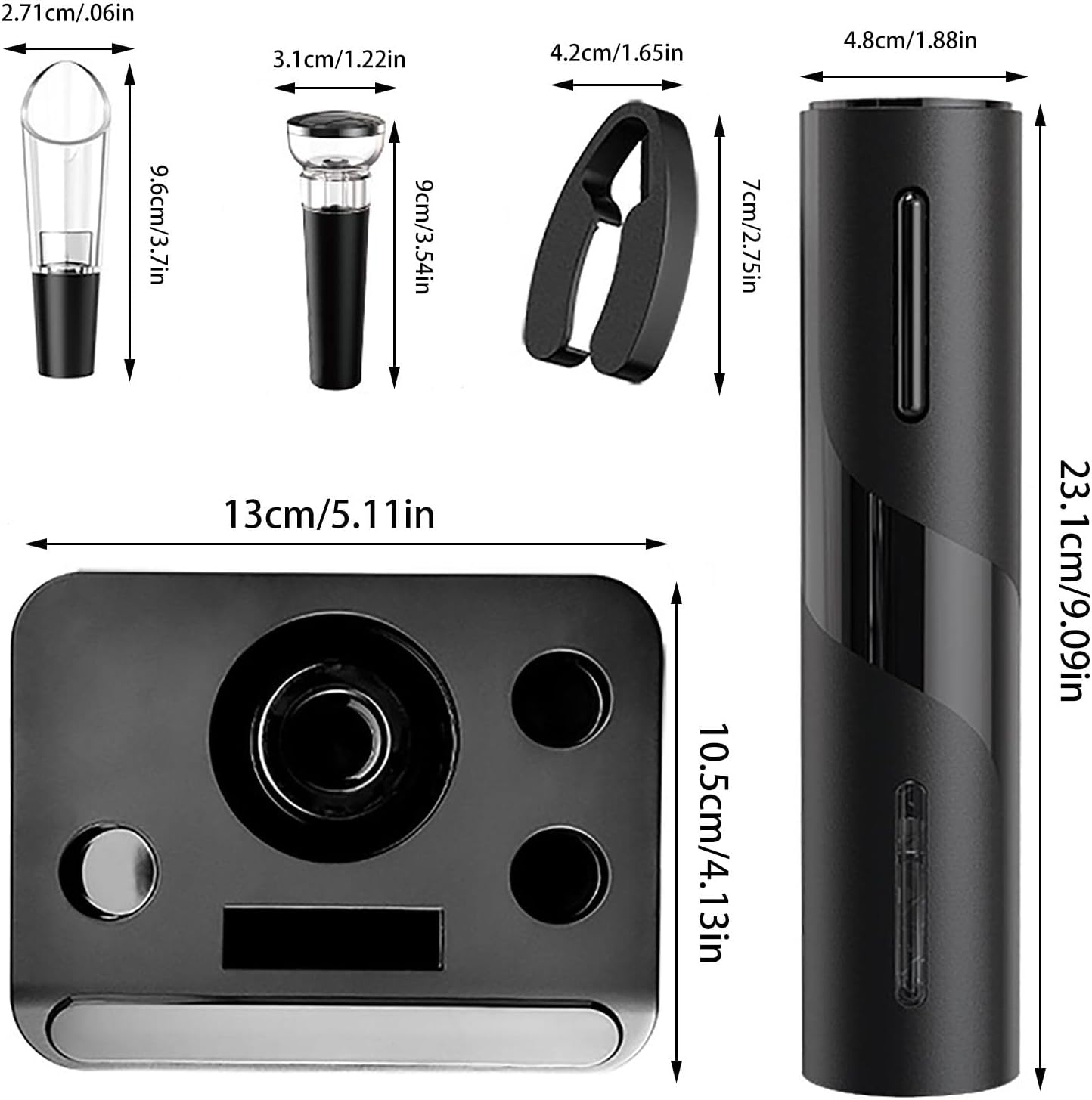 Set para Vinos: Sacacorchos electrico, Cortador y Aireador