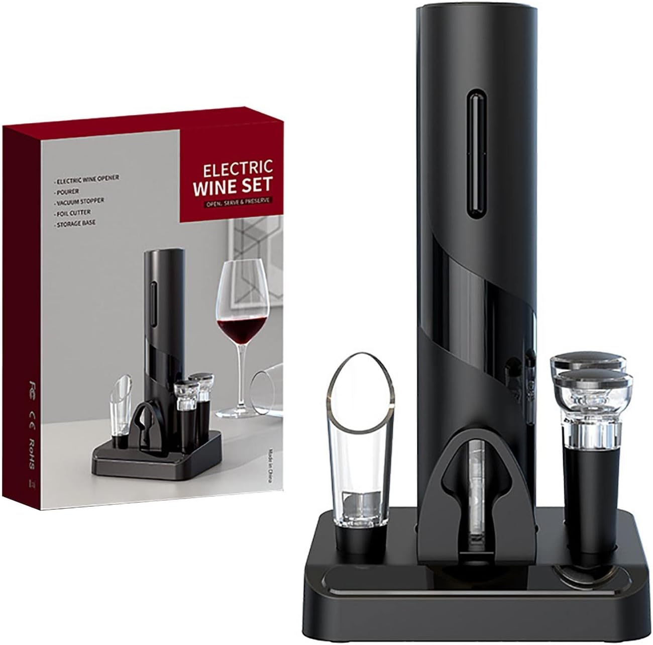 Set para Vinos: Sacacorchos electrico, Cortador y Aireador