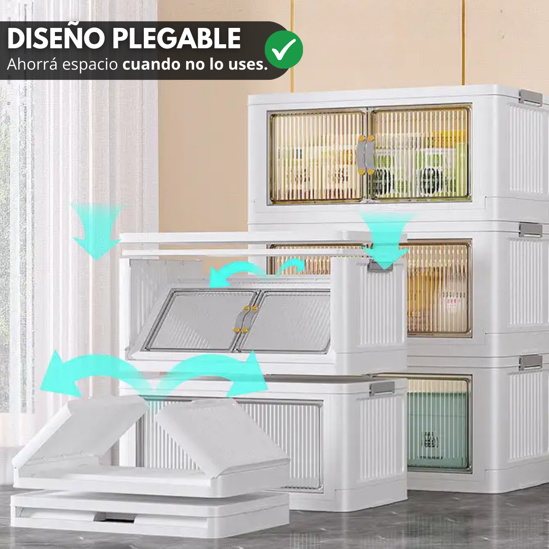 Set De 4 Cajas Organizadoras Apilables Con Puertas Transparentes y Ruedas