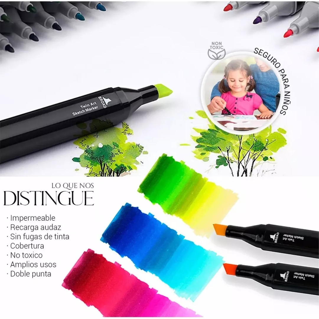 Set De 80 Marcadores Doble Punta En Bolso