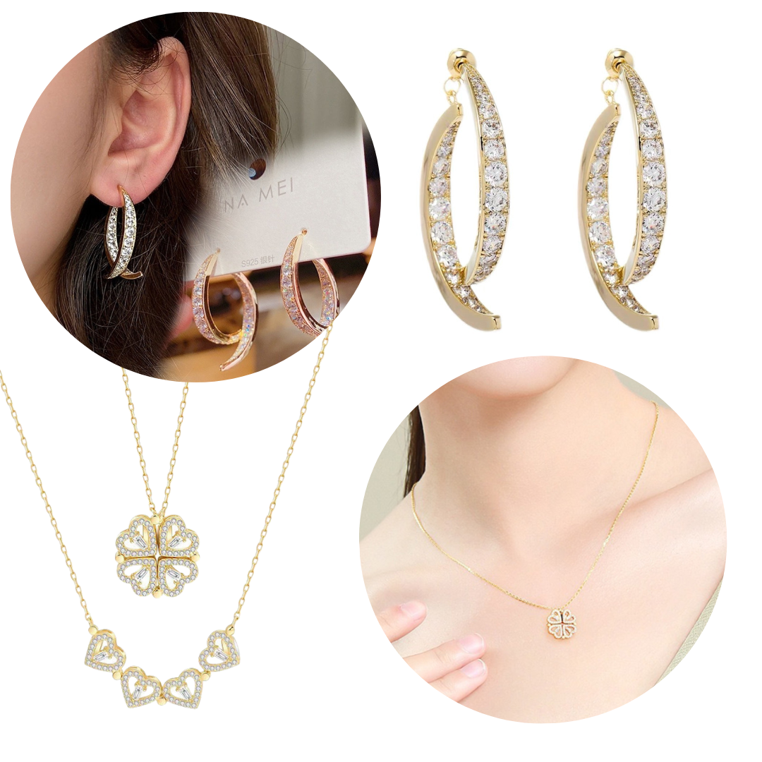 Collar Trebol De Corazones Dorado Magnetico