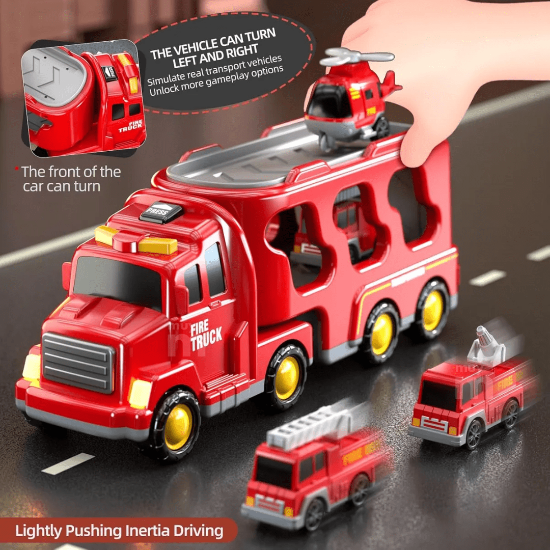 Camión Bombero Transportador Con 6 Autos Juguete Para Niños - Muy Moderna Uruguay