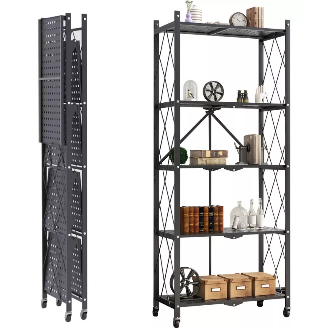 Estantería Plegable de 5 Niveles con Ruedas