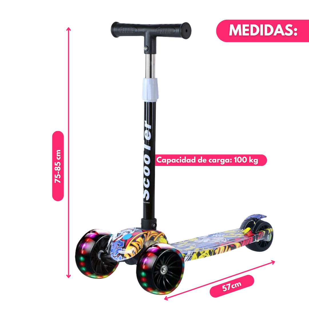 Tripatín Plegable con Ruedas LED y Altura Ajustable