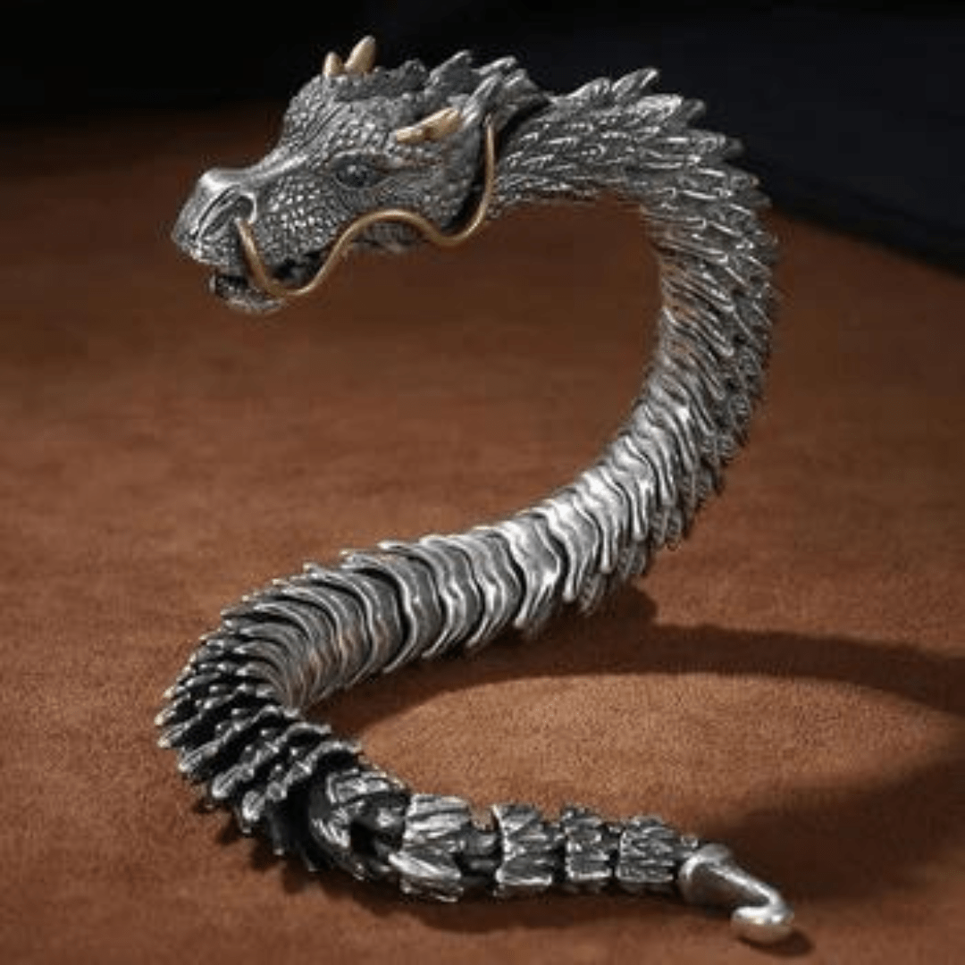 Pulsera Metálica De Dragón Tridimensional - Muy Moderna Uruguay