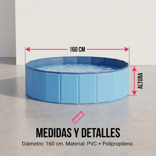 Piscina Plegable Rígida de 160 cm para Perros, Mascotas y Niños