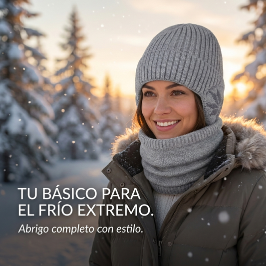 Gorro con Orejeras y Cuello Bufanda Set Tejido