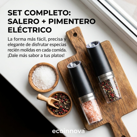 Set Molinillo Eléctrico Sal y Pimienta con Luz LED Ecoinnova