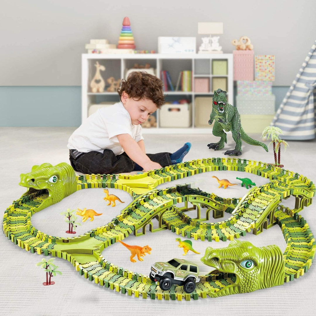 Pista Flexible Dinosaurios Grande Flexible Encastre 240 Piezas - Muy Moderna Uruguay