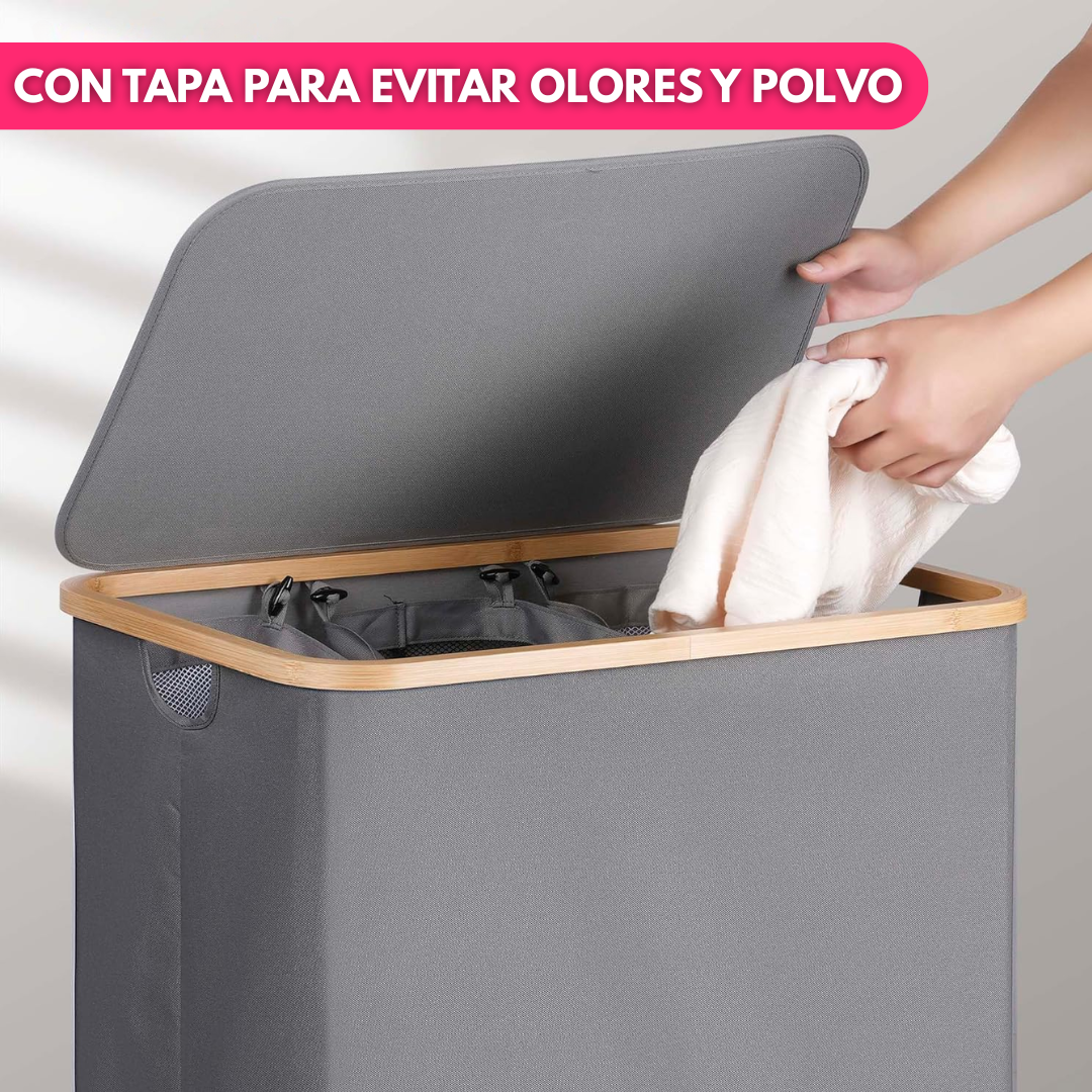 Canasto Cesto Separador De Ropa Sucia Bambú Grande con Tapa