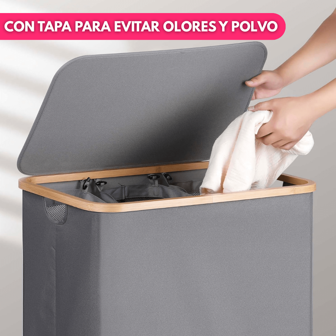 Canasto Cesto Separador De Ropa Sucia Bambú Grande con Tapa - Muy Moderna Uruguay