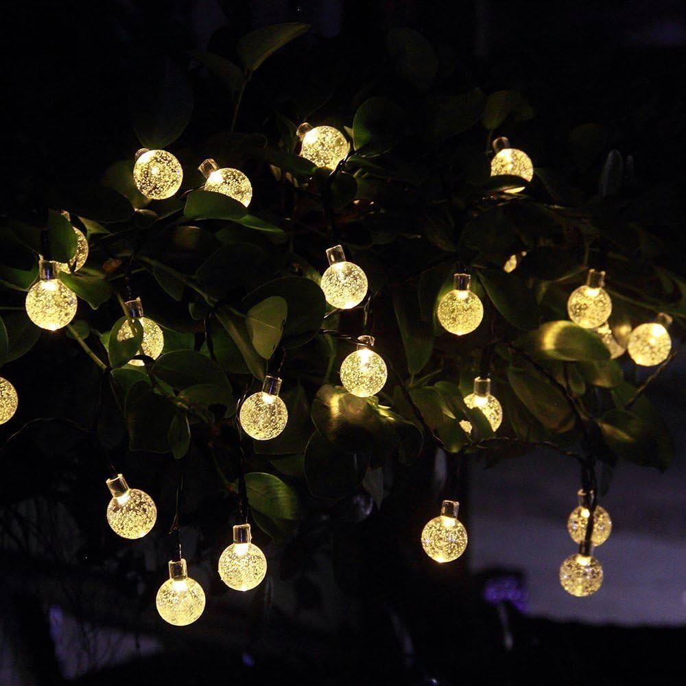 Guirnalda Solar Bolitas Led De Para Jardin Exterior 5 Metros Calidas