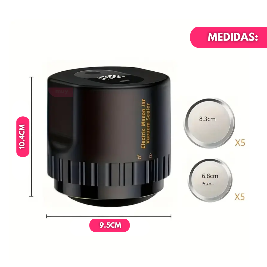 Kit Sellador al Vacío Portátil con Tapas Reutilizables para Frascos