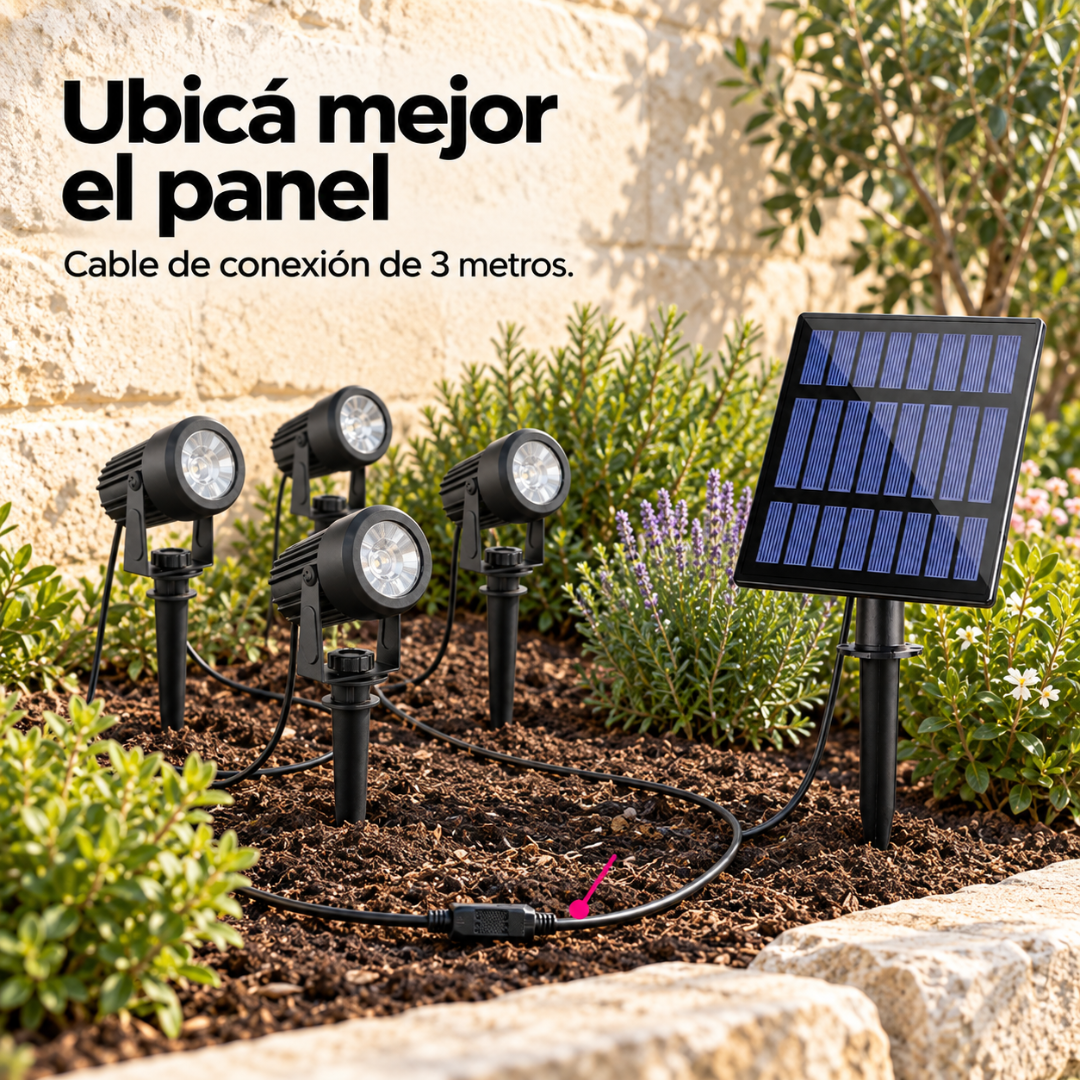 Set de 4 Focos LED Solares Orientables para Jardín