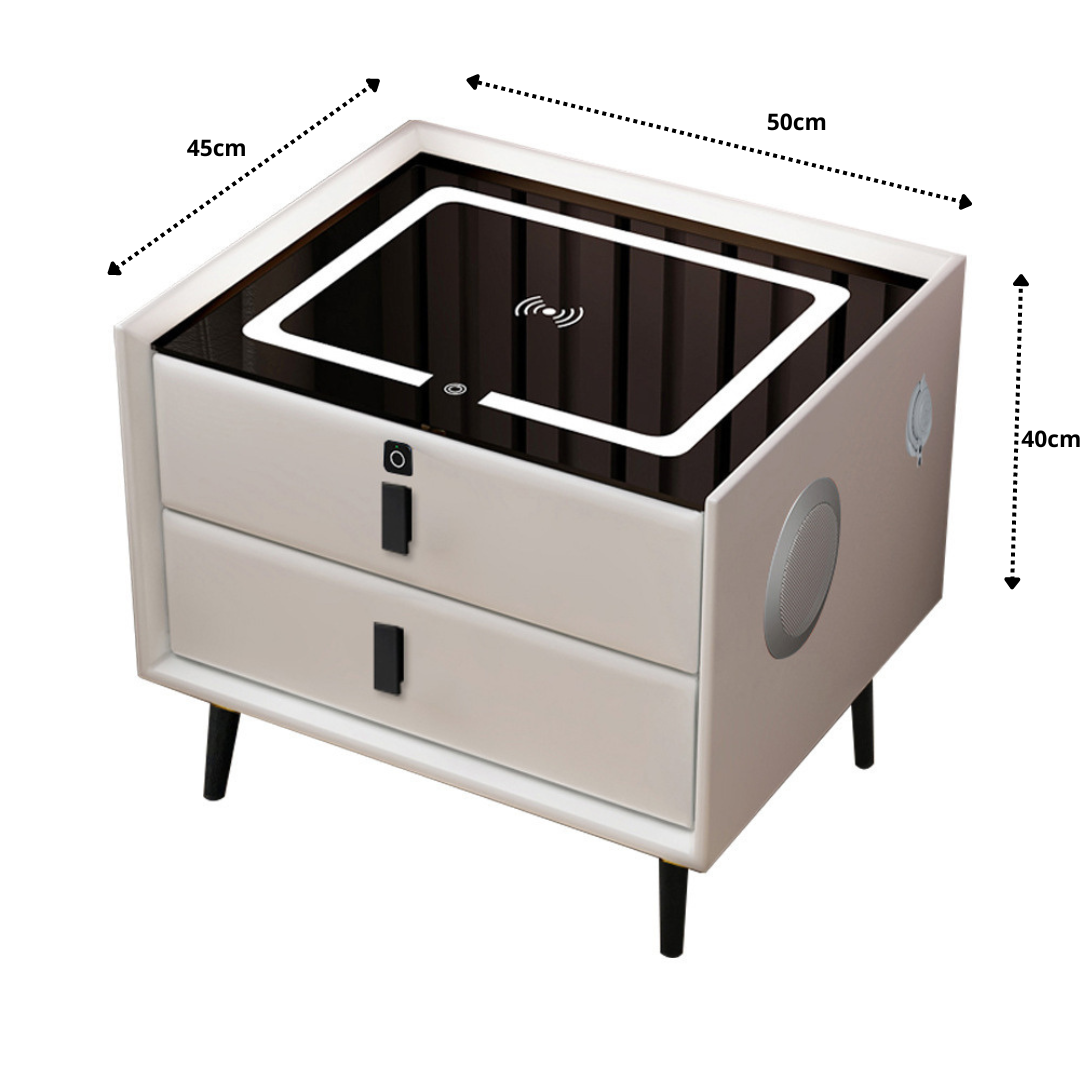 Mesa De Luz Inteligente con Led, Carga Inalámbrica, Parlantes, Bloqueo por Huella