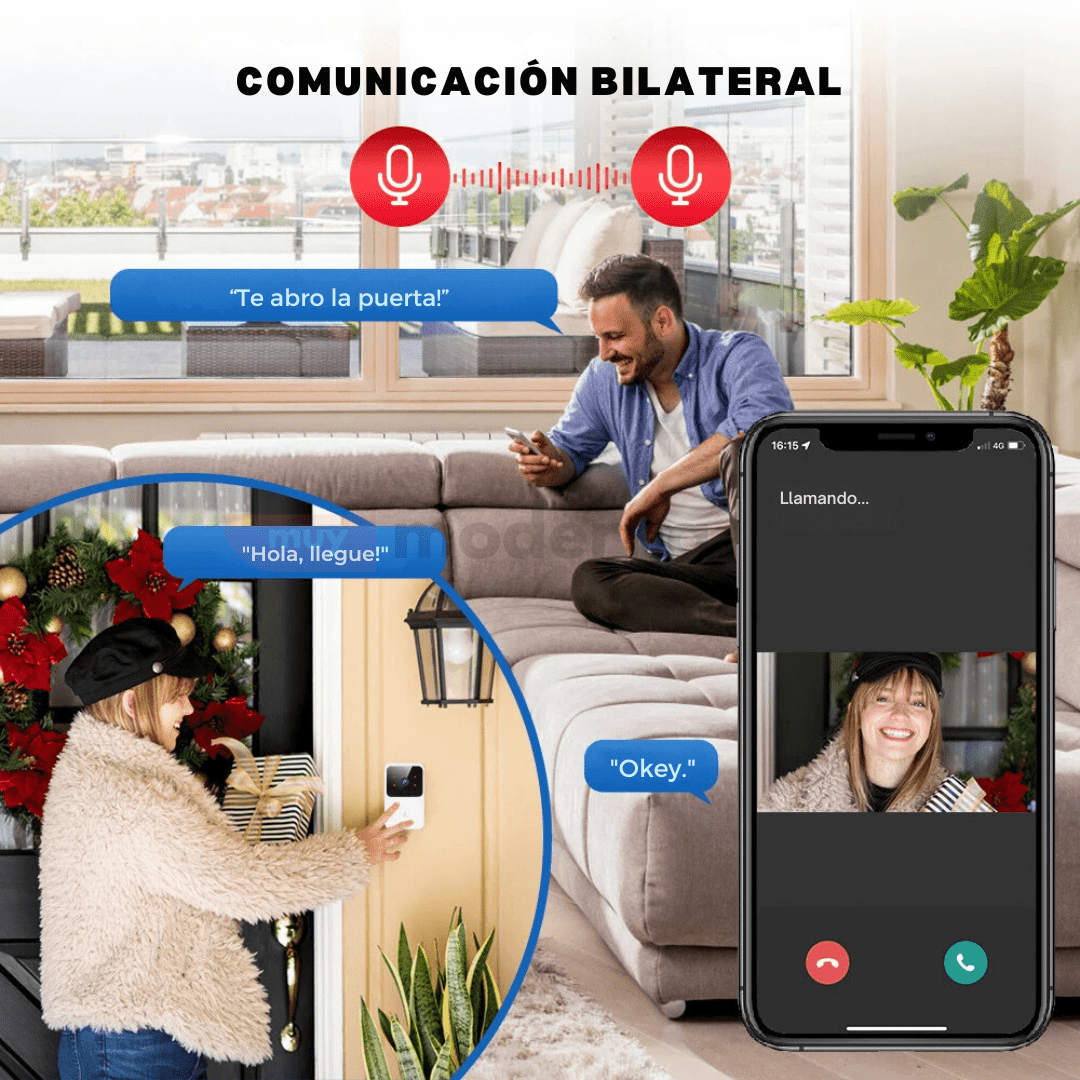 Timbre Con Cámara Y Micrófono Wifi Eléctrico Aplicación Tuya - Muy Moderna Uruguay