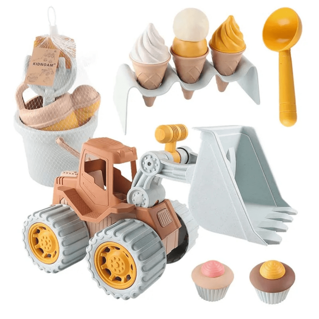 Set Completo Excavadora, Balde y Moldes De Playa Ecologico - Muy Moderna Uruguay
