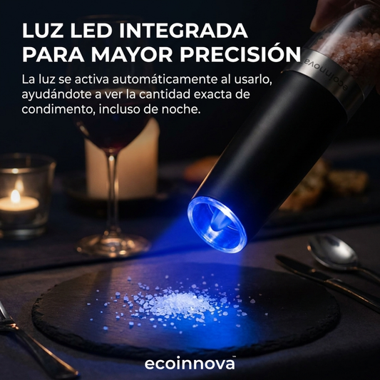 Set Molinillo Eléctrico Sal y Pimienta con Luz LED Ecoinnova