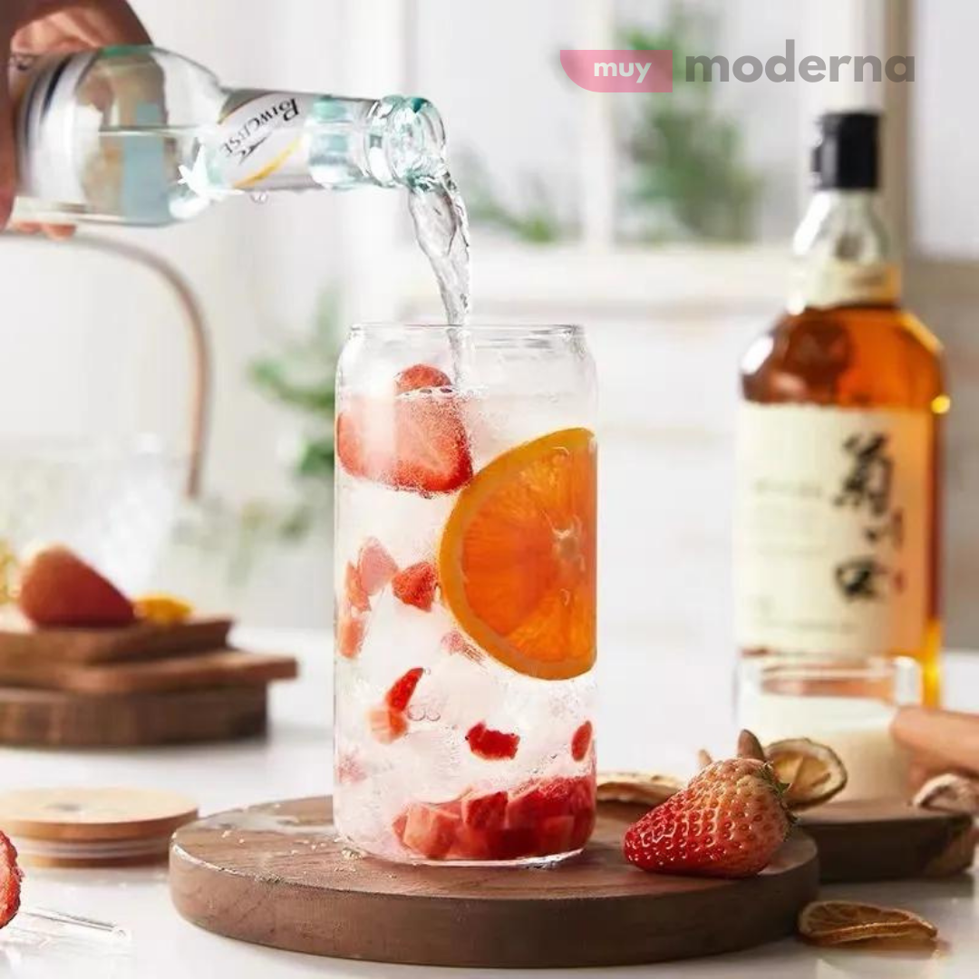 Vaso de Vidrio Resistente con Tapa de Bambu