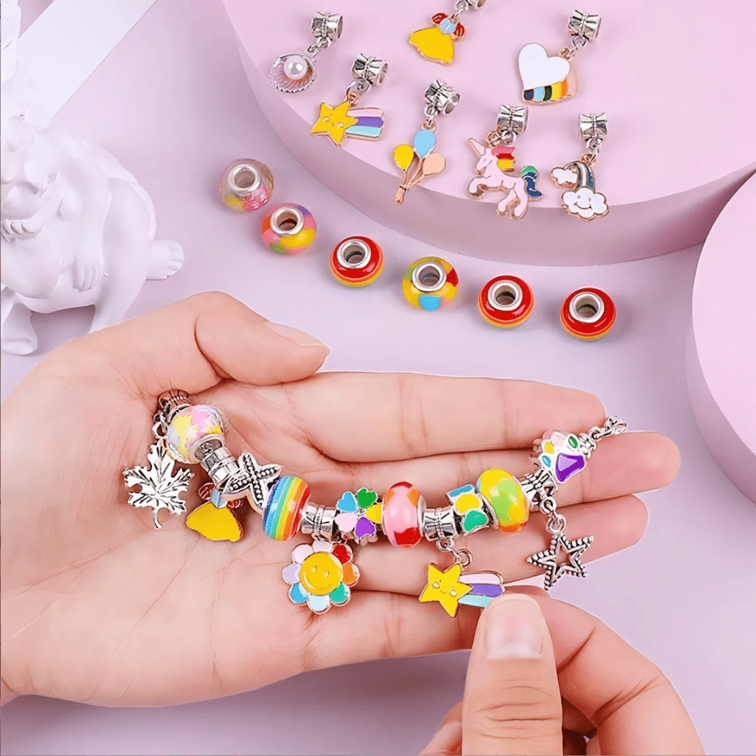Kit Completo para Crear Pulseras Metálicas con Dijes y Cuentas - Muy Moderna Uruguay