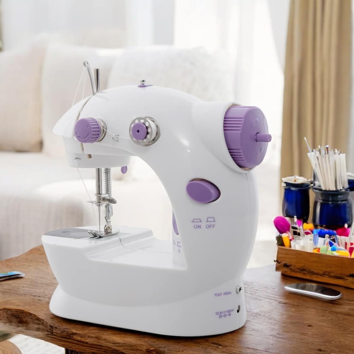 Máquina De Coser Portátil Eléctrica Con Pedal Y Luz