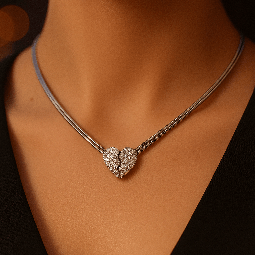 Collar de Corazon Magnético con Zirconias - Muy Moderna Uruguay