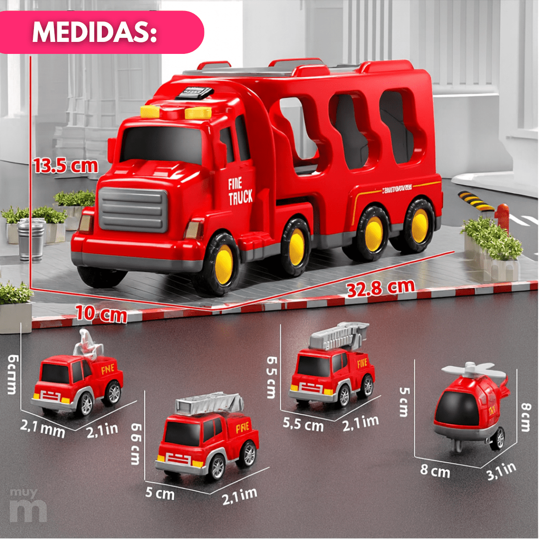 Camión Bombero Transportador Con 6 Autos Juguete Para Niños - Muy Moderna Uruguay