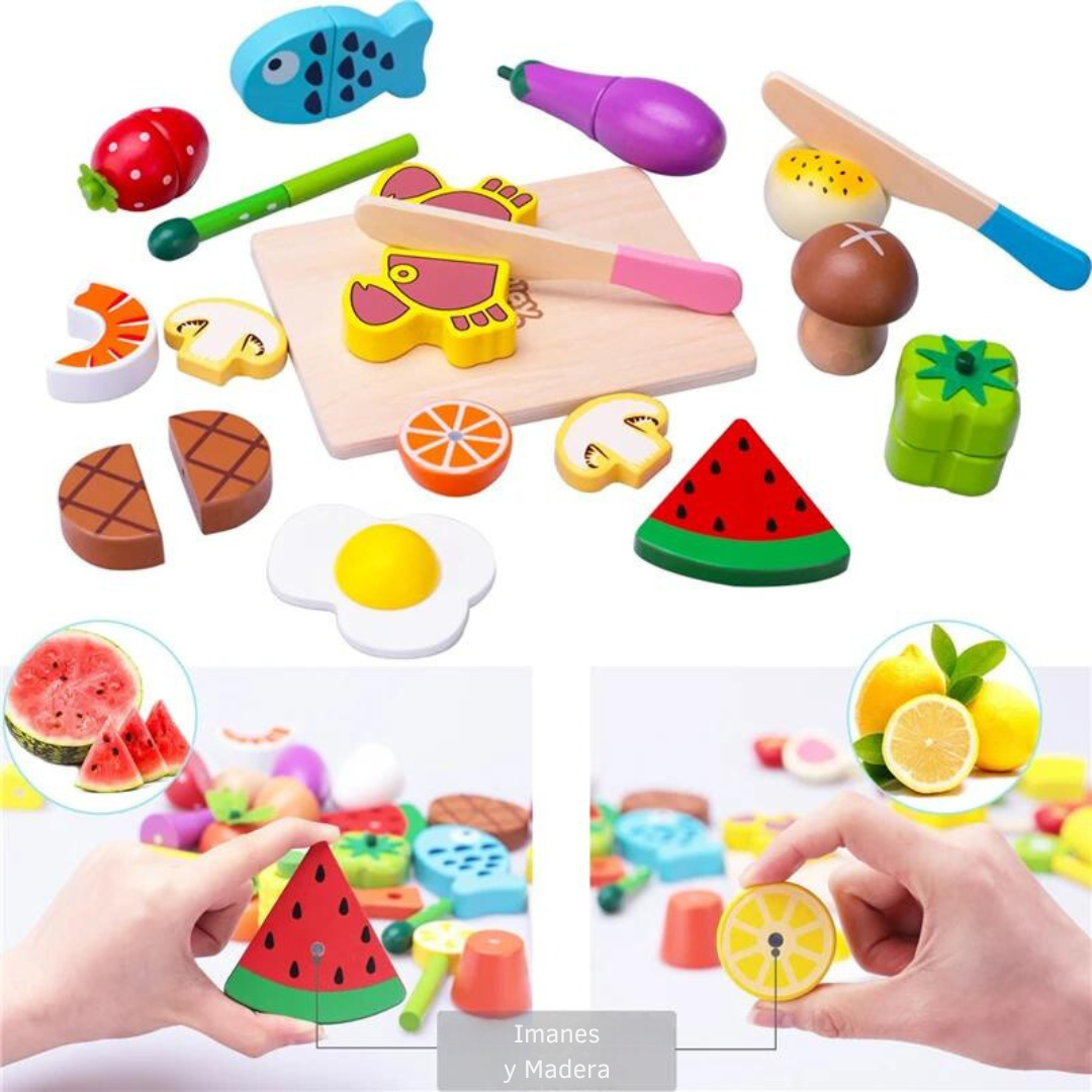 Juego Magnético de Cortar Frutas y Verduras en Madera