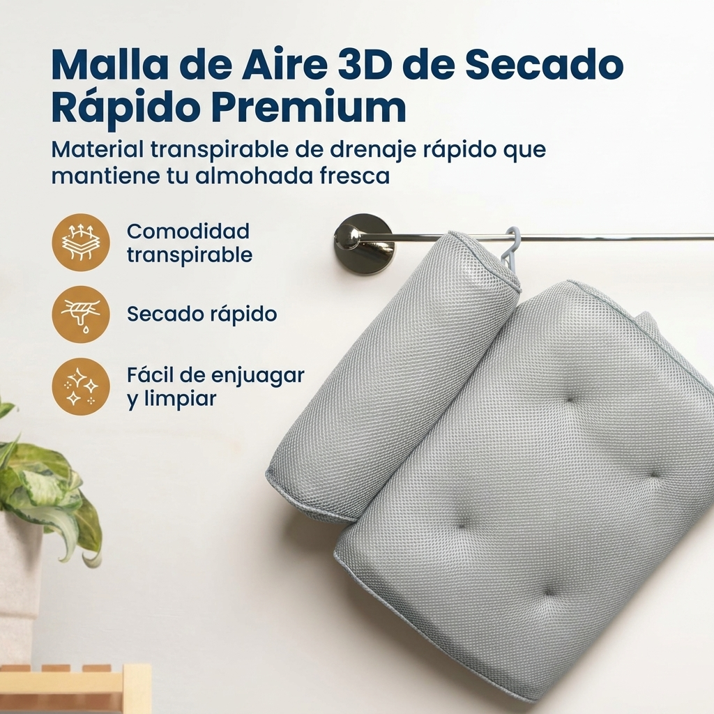 Almohada Bañera Antideslizante Ventosas Soporte Espalda Cuello