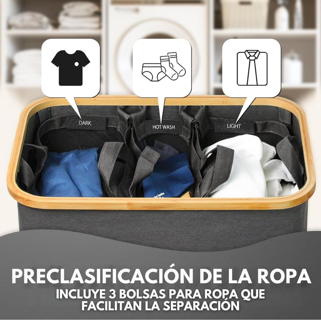 Canasto Cesto Separador De Ropa Sucia Bambú Grande con Tapa